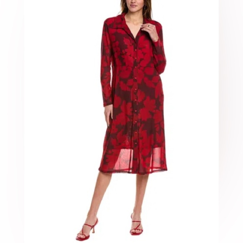 CABI Floral Shirtdress In Red Size M Style # 4392